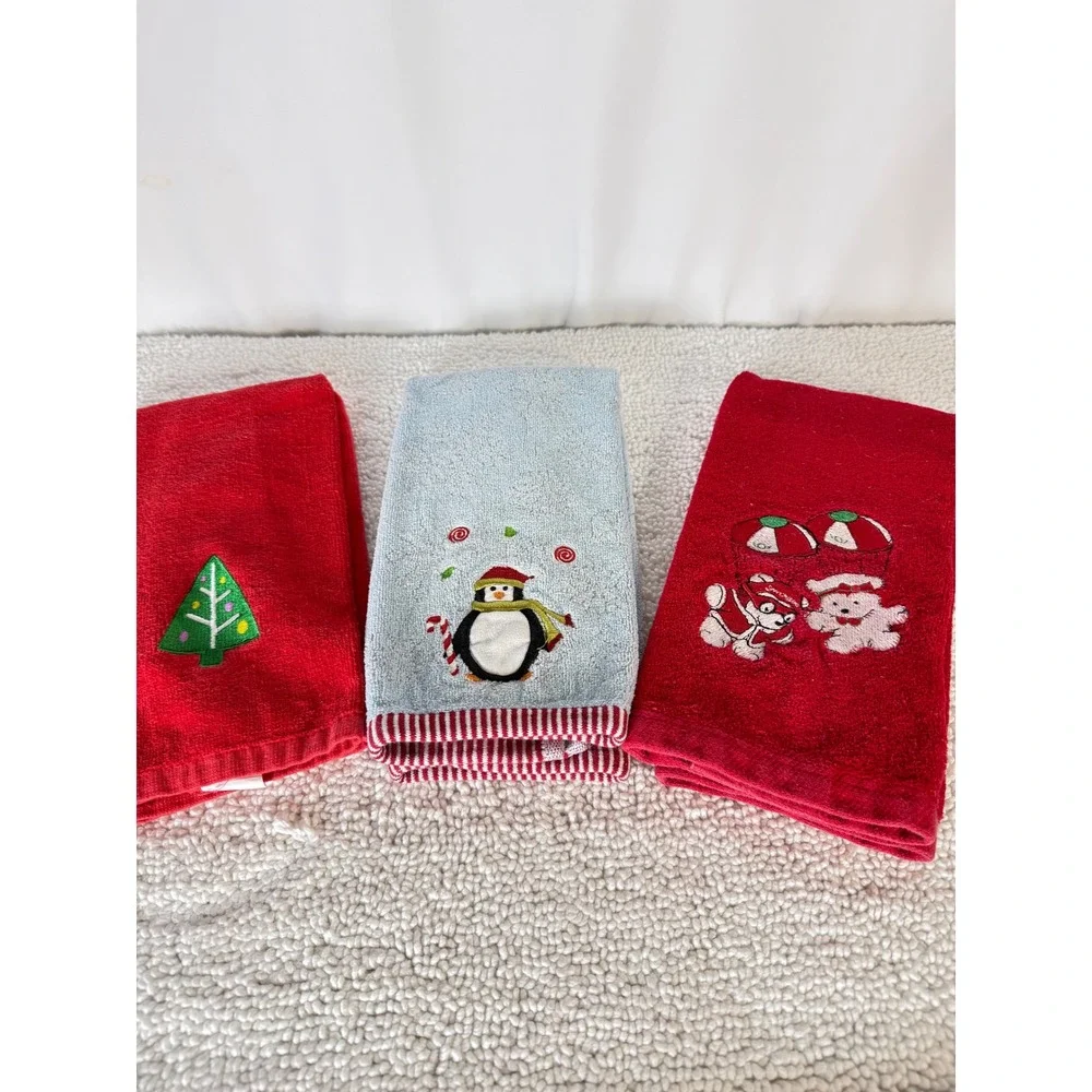 VTG Cannon Sterling Choice‎ Christmas Holiday Towels Set 3 Embroidered